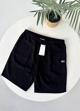 Чоловічі лляні шорти lacoste чорні лакоста з льону на літо (b)