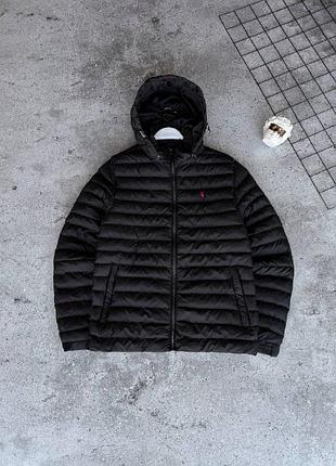 Мужской зимний пуховик polo ralph lauren черный куртка теплая поло ральф лорен с капюшоном (b)