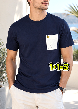 🎁1+1=3** фирменная темно-синяя мужская футболка lyle&amp;scott оригинал, размер 46 - 48