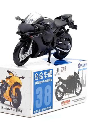 Модель мотоцикла yamaha yzf-r1 масштаб 1:18 — игрушечный мотоцикл ямаха р1 черный, металлическая коллекционная модель в подарочной