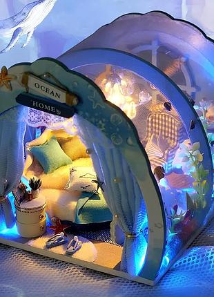 Ляльковий будиночок ocean house resteq із підсвічуванням 16х18х14.5 см. румбокс. конструктор - мініатюрний ляльковий будиночок,
