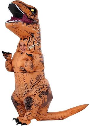 Детский надувной костюм динозавра тираннозавра resteq, косплей t-rex, костюм для праздника и карнавала, коричневый, рост 90–130 см