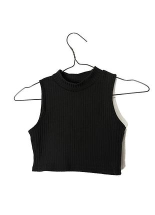 Черный короткий подростковый топ в рубчик shein 3