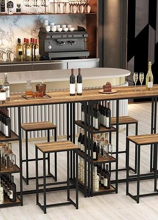 Комплект мебели costway brooklyn counter 3-in-1 барный стол с полками и 2 стульями лофт коричневый