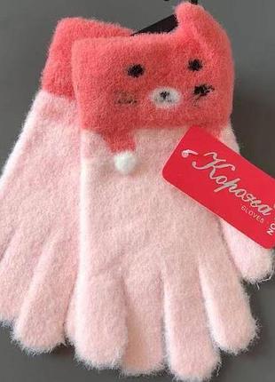Детские зимние перчатки «котик» для девочки
