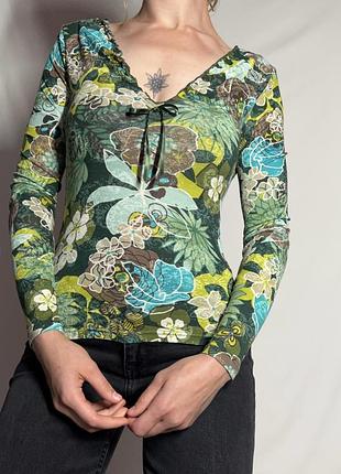 Floral mesh ruched — xanaka квітковий лонгслів з рюшами т4