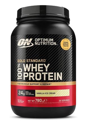 Сывороточный протеин optimum nutrition gold standard 100% whey eu, 780 грамм - ванильное мороженое