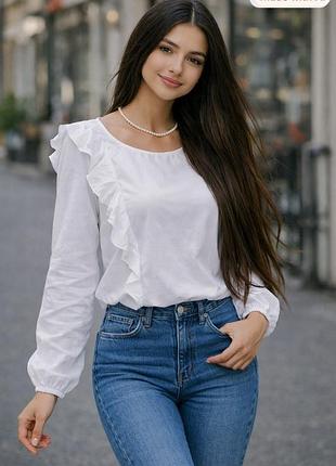 100% бавовна! 🦢 блуза трикотажна з довгим широким рукавом з рюшами романтична