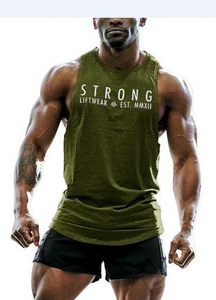 Майка мужская безрукавка "strong lw" хаки зеленая 2xl
