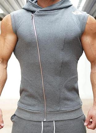 Безрукавка чоловіча жилетка з капюшоном "body engineers" сіра xl-2xl