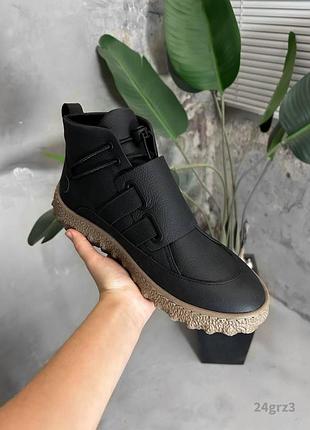 Черевики унісекс кеди зимові на шнурку чорні 42