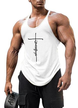 Майка мужская для бодибилдинга "fitness gym" белая