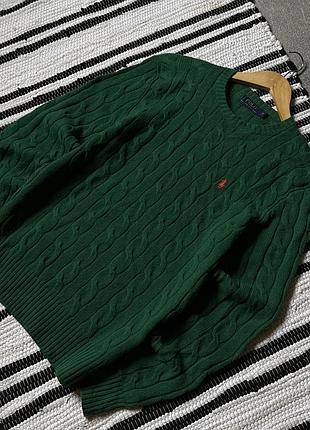 Светр чоловічий polo ralph lauren оригінал косичка в косичку вʼязаний 100% вовна ягняти зелений вовняний s поло ральф