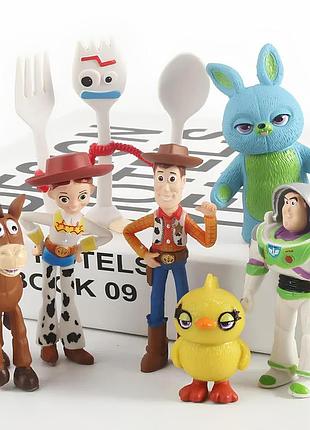 Набор фигурок история игрушек 4, игровые фигурки из мультфильма toy story 7 шт, игрушка вуди, базз лайтер, джесси, форки