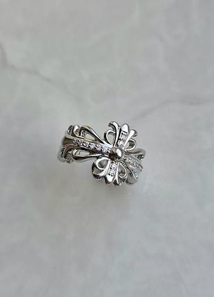 Каблучка silver chrome hearts crystal bow 6