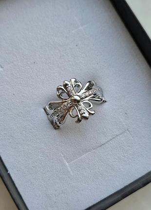 Каблучка silver chrome hearts crystal bow