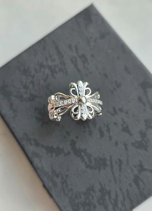 Каблучка silver chrome hearts crystal bow 10