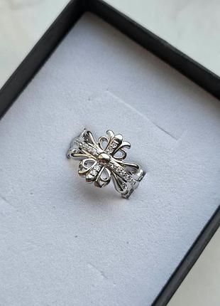 Каблучка silver chrome hearts crystal bow 2