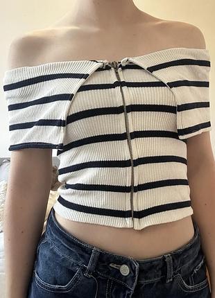🤍 смугастий топ pull&bear, s 2