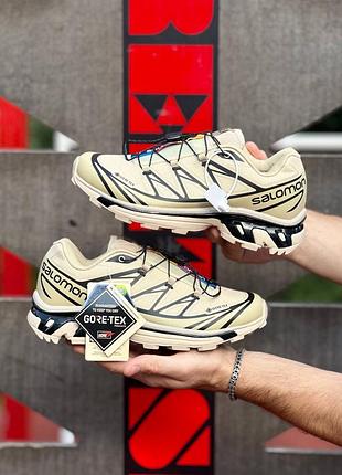 Утепленные зимние мужские кроссовки salomon xt-6 beige black winter termo саломон бежевого с черным цветов термо