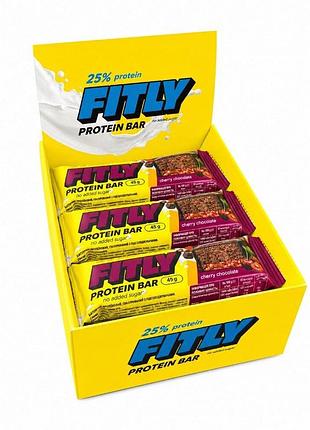 Блок протеїнових батончиків fitly protein bar 25% no added sugar, 12*45 грам - шоколад-вишня
