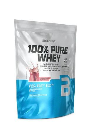 Сывороточный протеин biotech 100% pure whey, 900 грамм - клубника