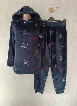 Женская теплая флисовая пижама синяя р.xs/s m&amp;s