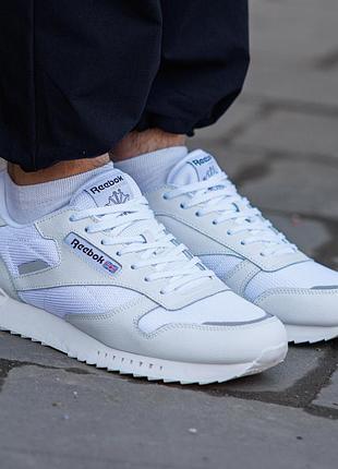 Мужские повседневные кроссовки reebok classic super leather белые замшевые и кожаные на лето весну подошва пена модные рыбок классик