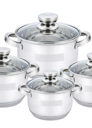 Набор кастрюль haus roland hr131-5, 4 шт из нержавеющей стали 2,1/2,8/3,9/6,1 л. серебристый (hr131-5)