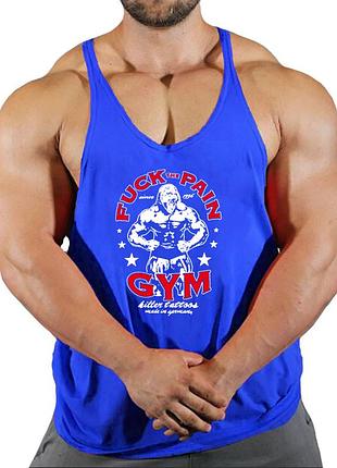 Майка мужская для тренировок "fuck pain gym" синя