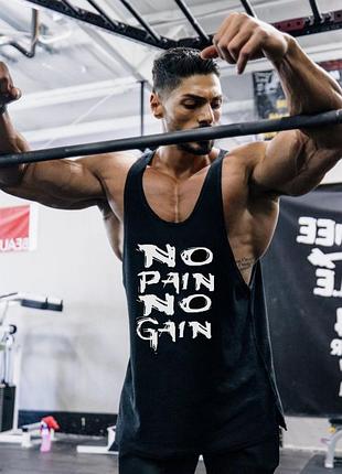 Майка чоловіча для тренерів "no pain no gain" чорна