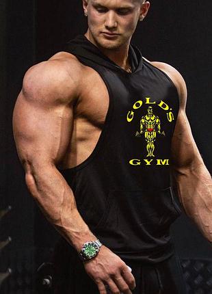 Майка мужская безрукавка с капюшоном "gold's gym" черная l