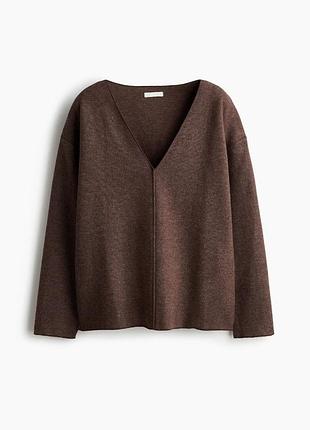 Коричневый трикотажный джемпер с v-образным вырезом от h&amp;m