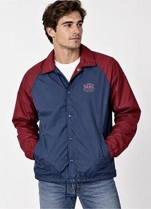 Куртка ветровка  vans (coach jacket) на флисе, бордово-синяя размер м