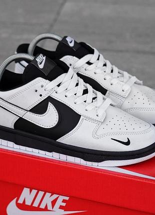 Чоловічі кросівки із шкіри nike dunk low чорно білі зручні шкіряні кроси з перфорацією для повсякденного носіння найк данк лоу