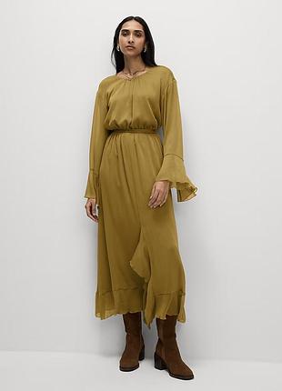 Длинное платье горчичное m&amp;s элегантное