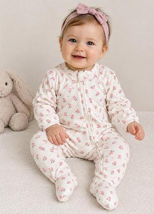 Утеплений чоловічок / сліп primark cares у дрібний квітковий принт (розмір 68-74 / 6–9 міс)