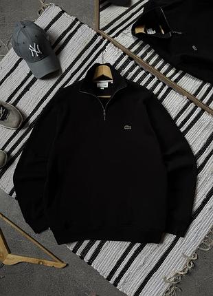 Чоловічий зіп светр lacoste оригінал чорний лакост з молнією коміром бавовняний l