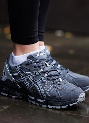 Женские кроссовки серые asics gel kahana 8 термо асикс гель кахана из натуральной кожи повседневные осень зима стильные удобные
