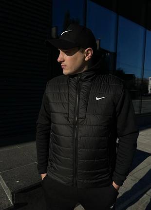 Мужская жилетка nike черная без капюшона из плащевки весенняя осенняя безрукавка найк демисезонная l (b)