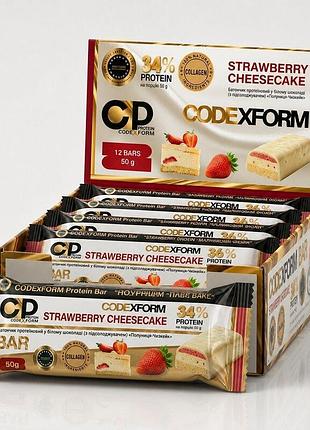 Блок протеїнових батончиків codexform protein bar, 12*50 грам - полуничний чізкейк