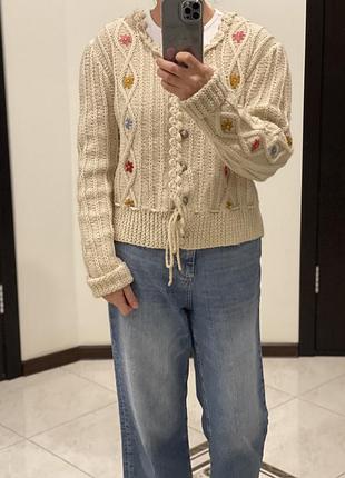 Шерстяной винтажный кардиган австрия  кофточка кремовый 100% wool