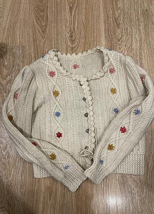 Шерстяной винтажный кардиган австрия  кофточка кремовый 100% wool