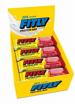 Блок протеиновых батончиков fitly protein bar 25% no added sugar, 12*45 грамм - клюква-малина