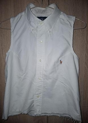 Укороченная белая рубашка без рукавов ralph lauren yarmouth, размер xs (топ с необработанным краем)