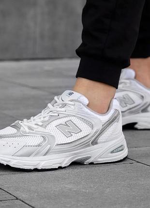 Мужские кроссовки new balance 530 белые прогулочные дышащие кроссы из кожи и сеточки хорошего качества на каждый день нью беланс