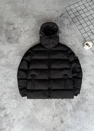 Мужская зимняя куртка stone island черная пуховик стон айленд с капюшоном (b)