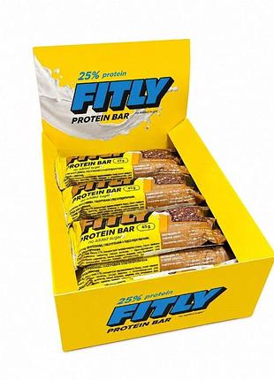 Блок протеиновых батончиков fitly protein bar 25% no added sugar, 12*45 грамм - кофе-шоколад