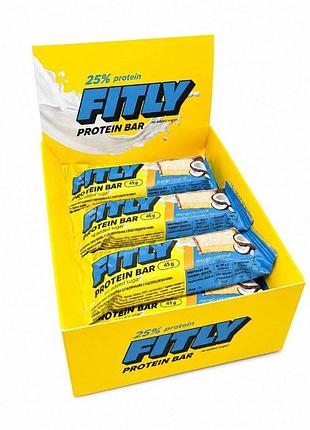 Блок протеиновых батончиков fitly protein bar 25% no added sugar, 12*45 грамм - кокос-манго