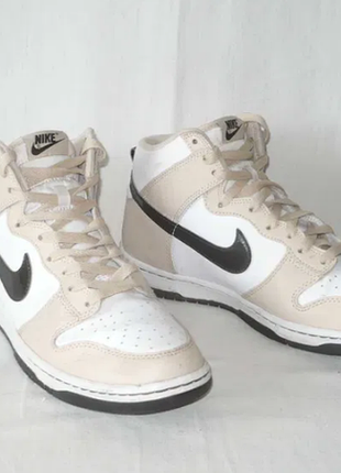 Nike dunk high оригинал высокие кожаные кроссовки бело-бежевый цвет